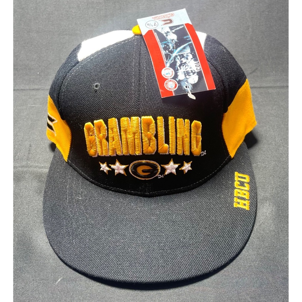 Colosseum Grambling State Tigers HBCU Fitted Hat 7 1/8 Flat Bill NWT Black